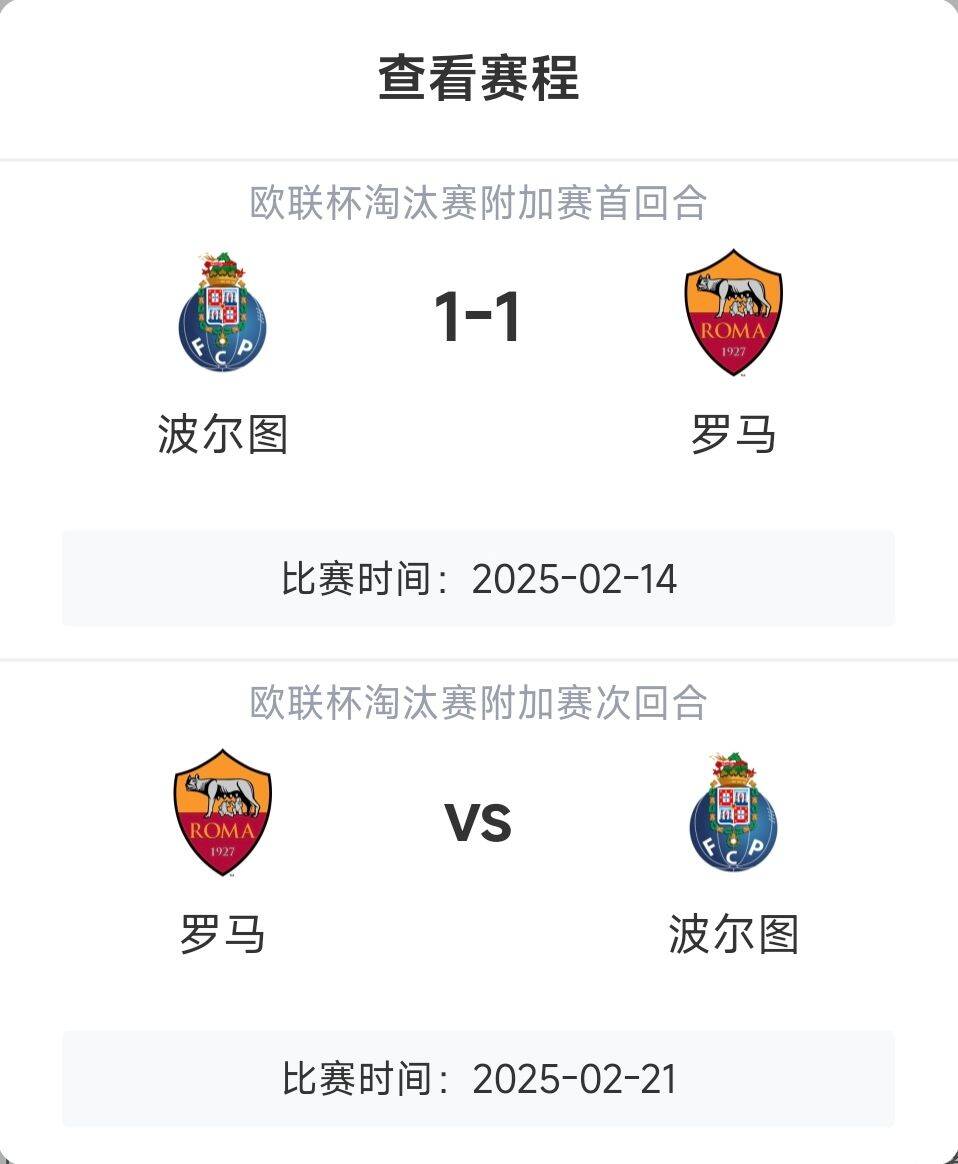  羅馬頂?shù)米?？意甲歐戰(zhàn)8隊3隊直通4隊出局，羅馬首回合1-1波爾圖