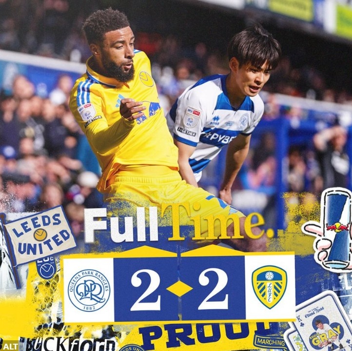  英冠榜首利茲聯(lián)連追兩球2-2戰(zhàn)平QPR，近4輪僅1勝領(lǐng)先優(yōu)勢(shì)縮小