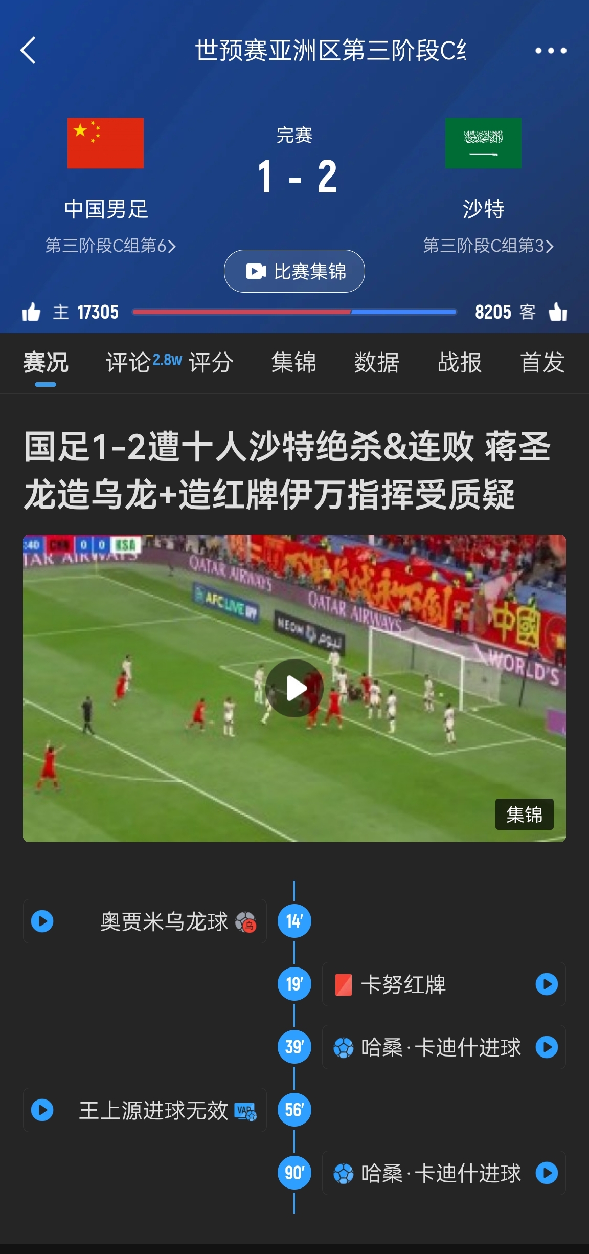  今天什么劇本？首戰(zhàn)沙特也是半場紅牌+蔣光太傷退，最后國足被翻
